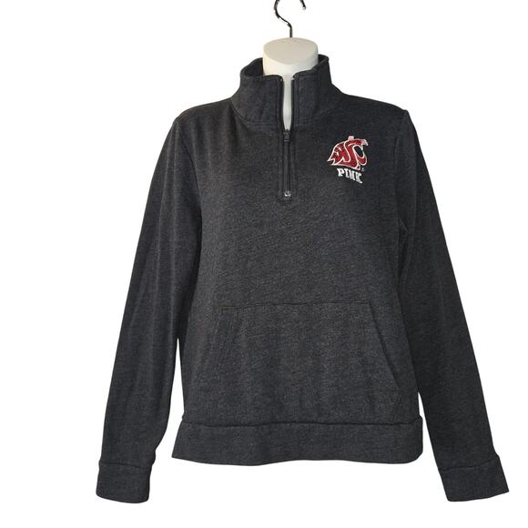 Pink Victorias Secret WSU Washington State Quarter Zip Sweatshirt Cougars Gray - Picture 1 of 9